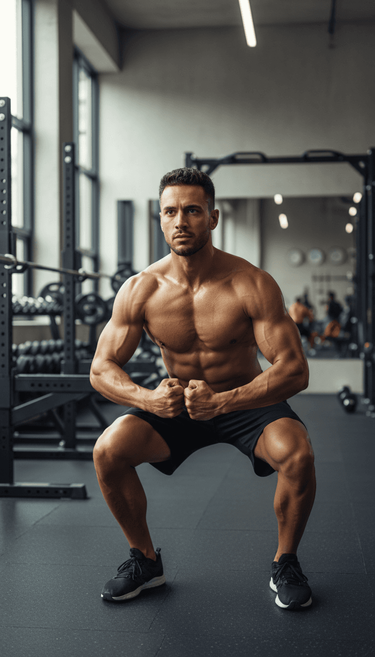 Client demonstrating muscle gain results after months of strength training coaching